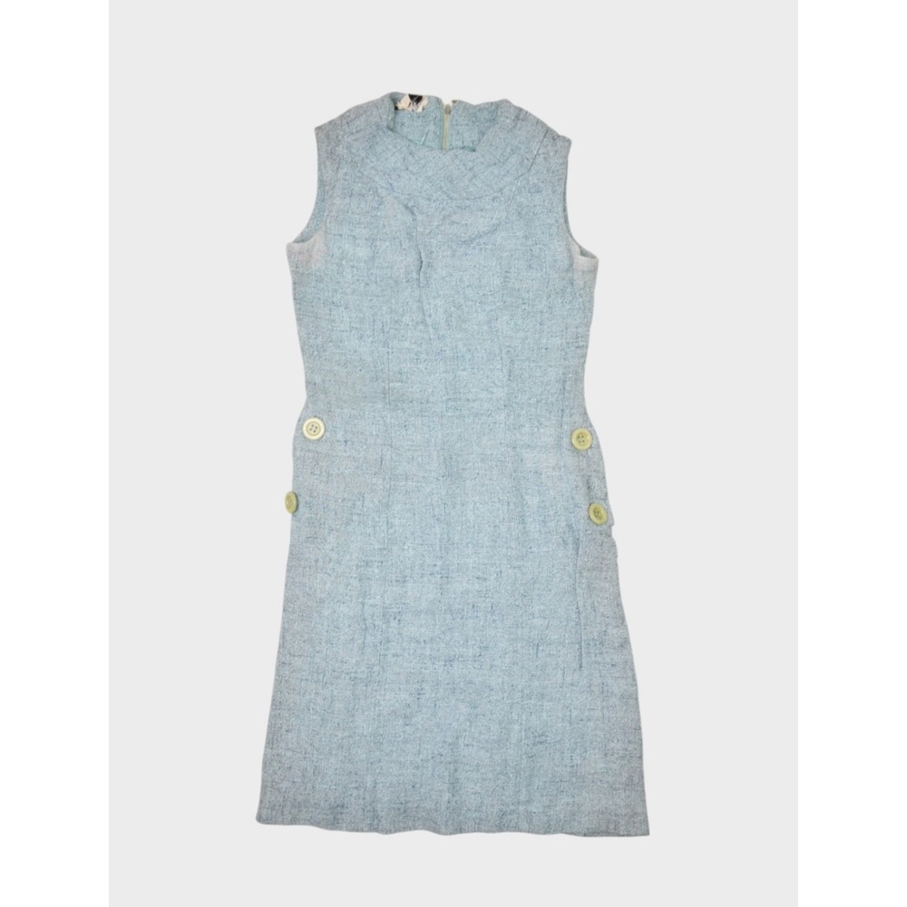 Vintage Alison Ayres Dress Womens Small Blue 60s Day Sleeveless Midi Woven